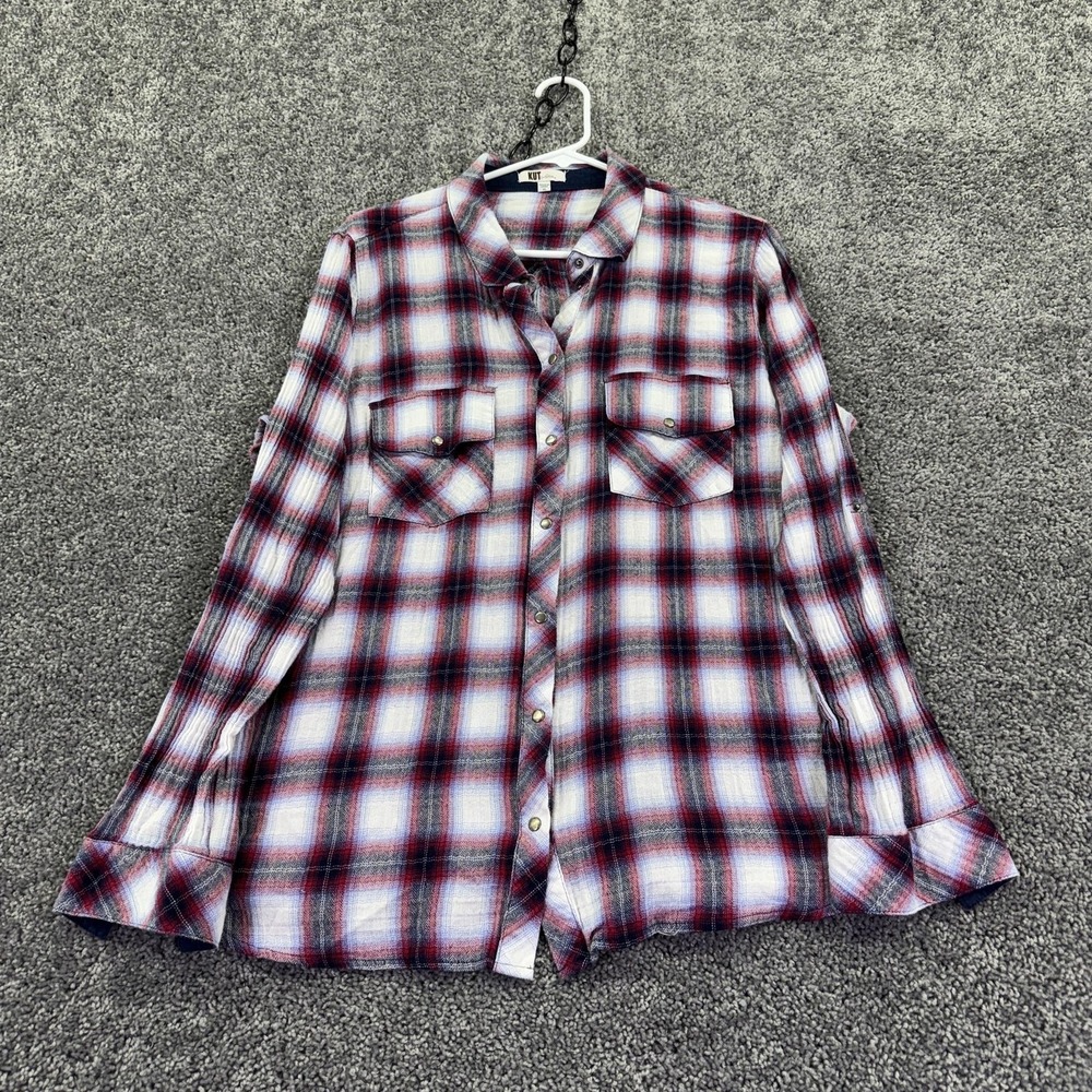 KUT From The Kloth Shirt Womens XL Plaid Long Sleeve Button Up Casual Top